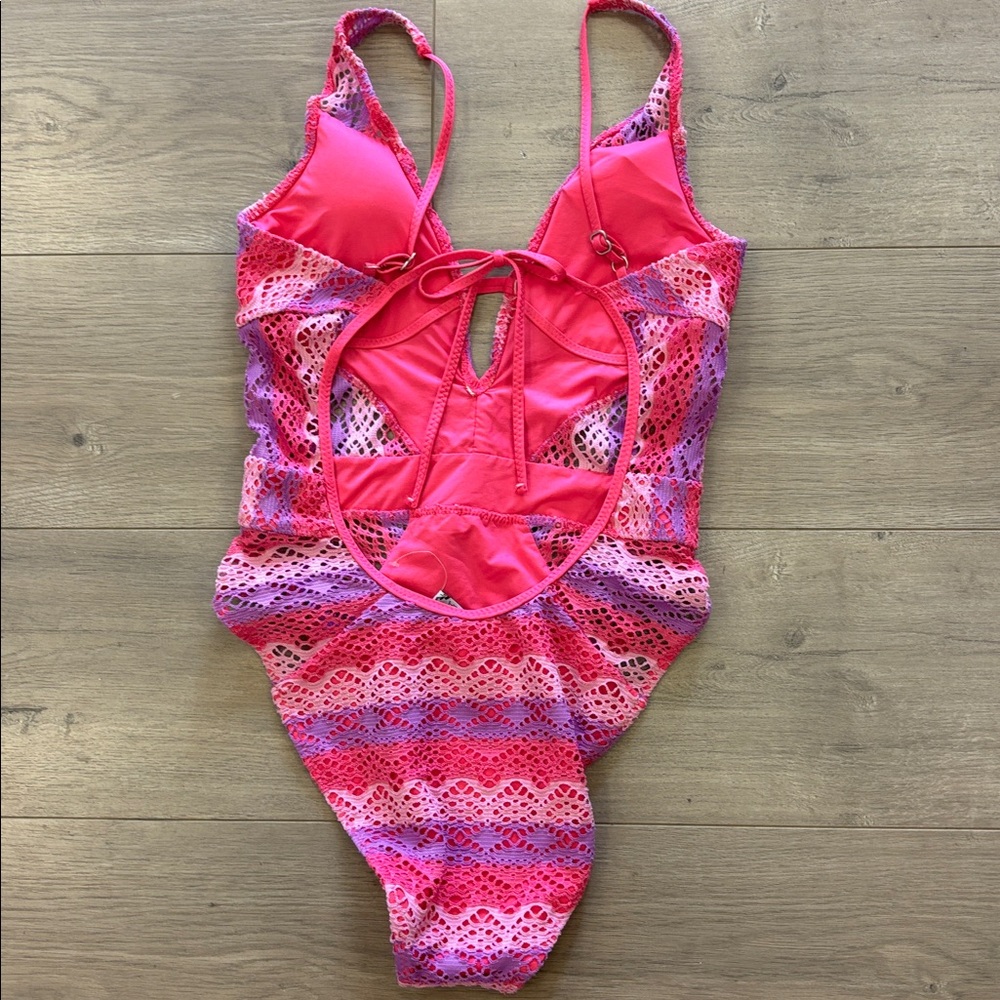 Becca pink crochet one piece swimsuit - Picture 6 of 9